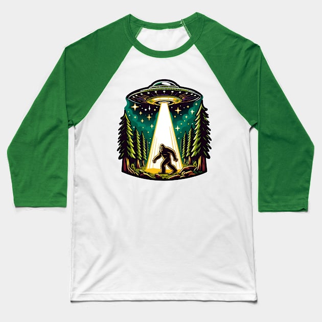 Bigfoot UFO Abduction Baseball T-Shirt by WolfeTEES